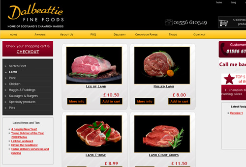 Full e-commerce site selling award winning haggis across globe.